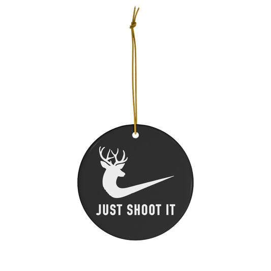 White Just Shoot It Deer Hunting Ceramic Christmas Ornament