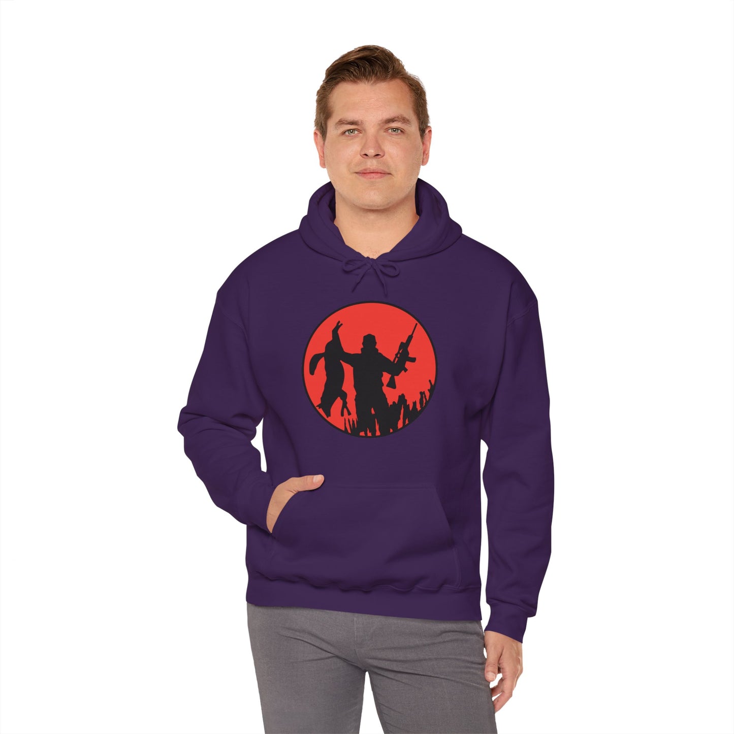 Coyote Hunter Holding Coyote Red Circle Hooded Sweatshirt