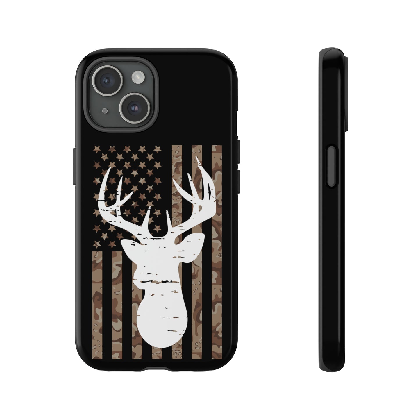 Woodland Camo Deer Head American Flag Phone Case