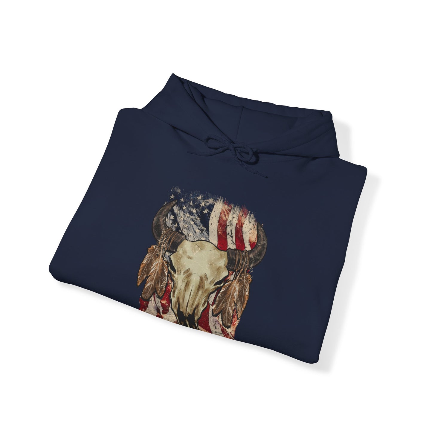 Bison Head American Flag Hooded Sweatshirt