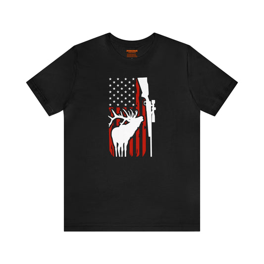 Elk American Flag Gun T-Shirt