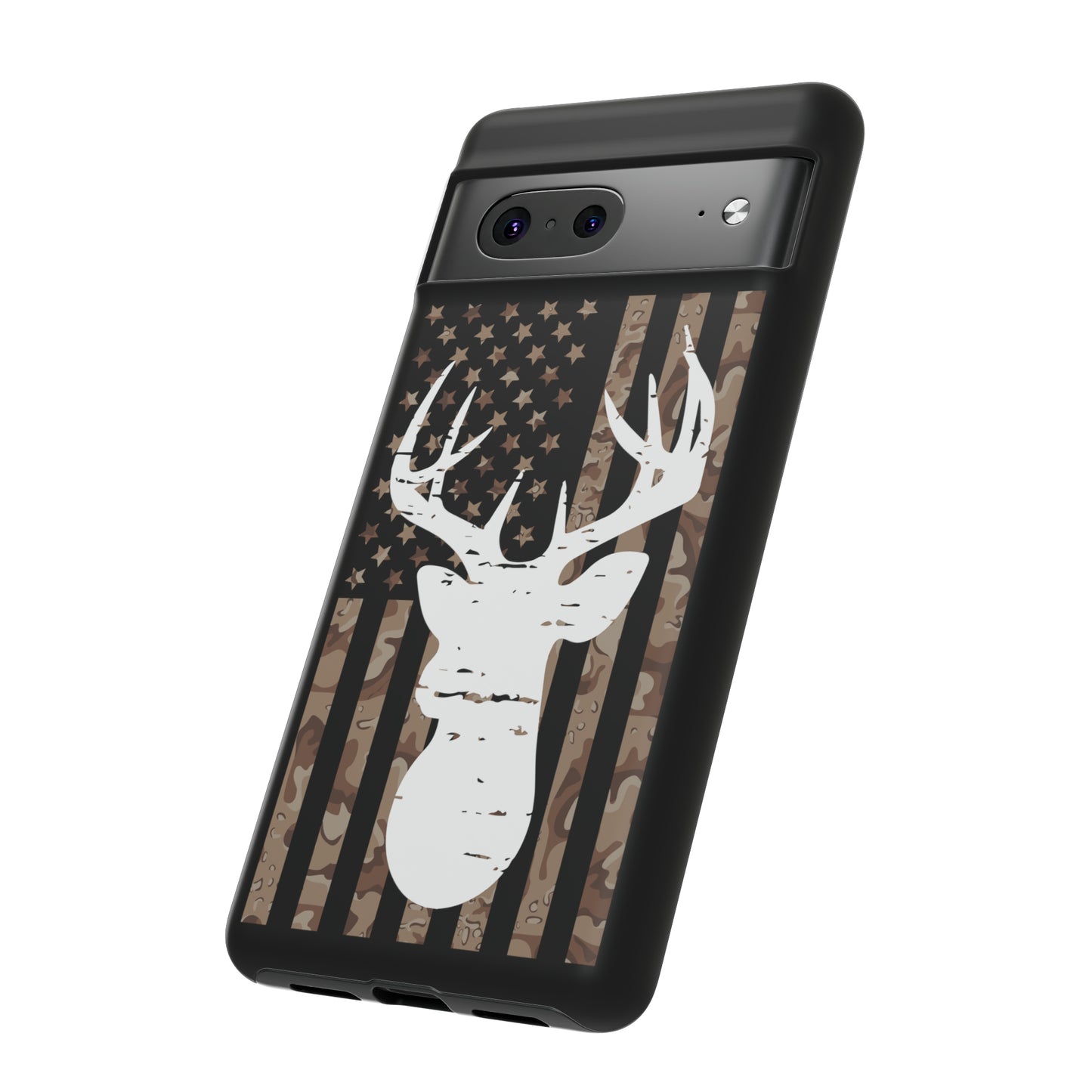 Woodland Camo Deer Head American Flag Phone Case