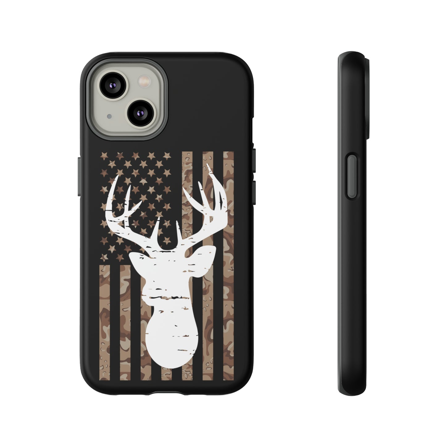 Woodland Camo Deer Head American Flag Phone Case