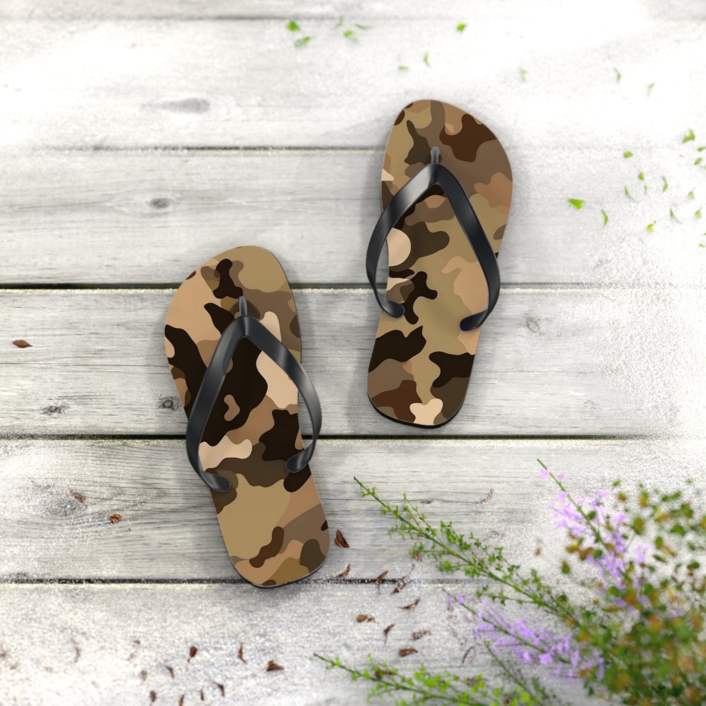 Brown Camo Flip Flops