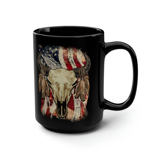 Bison Head American Flag Hunting Mug, 15oz