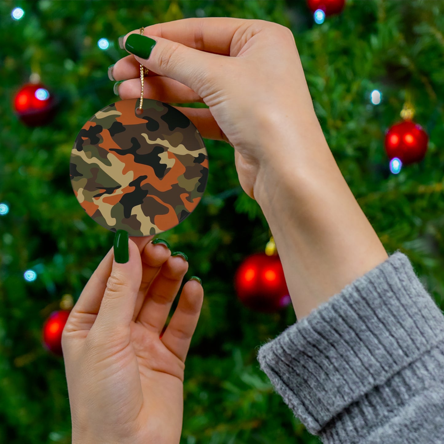 Orange Camo Ceramic Christmas Ornament