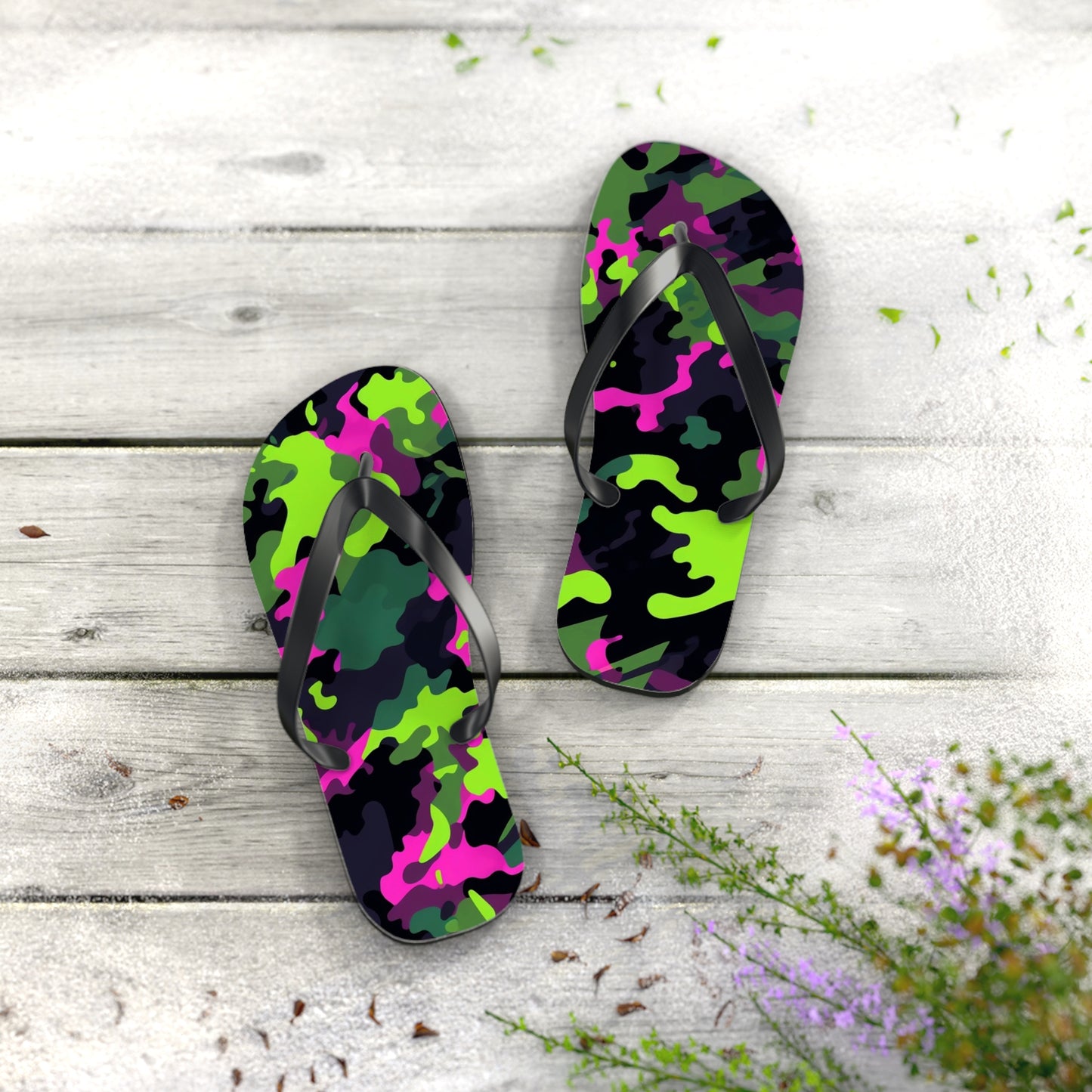 Neon Camo Flip Flops