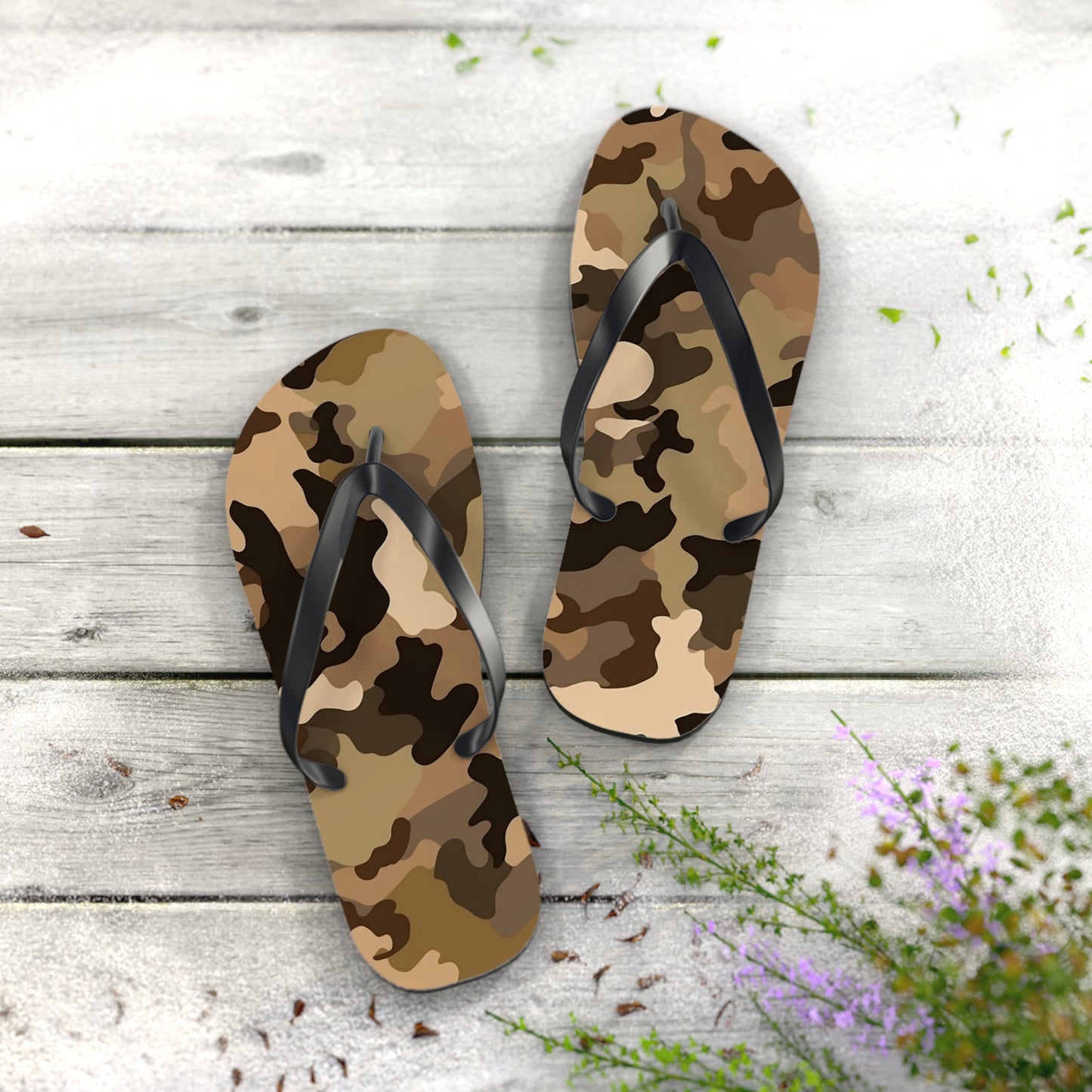 Brown Camo Flip Flops