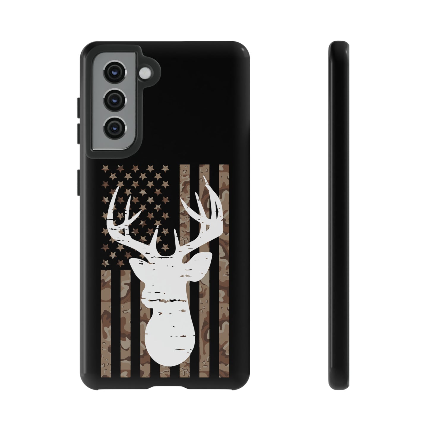 Woodland Camo Deer Head American Flag Phone Case