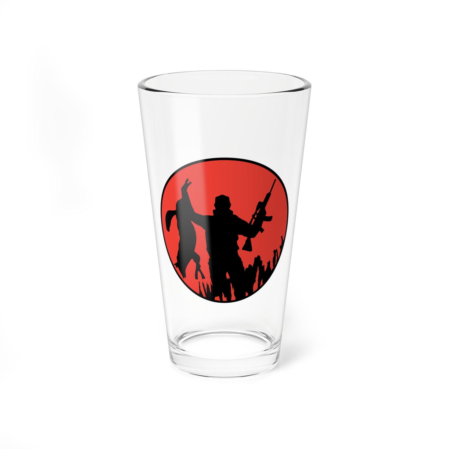 Coyote Hunter Holding Coyote Red Circle Pint Glass