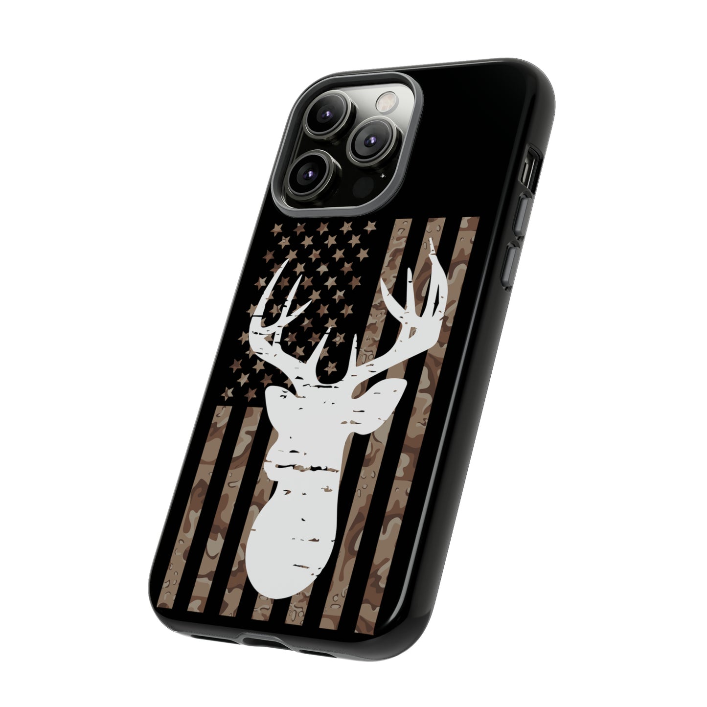 Woodland Camo Deer Head American Flag Phone Case