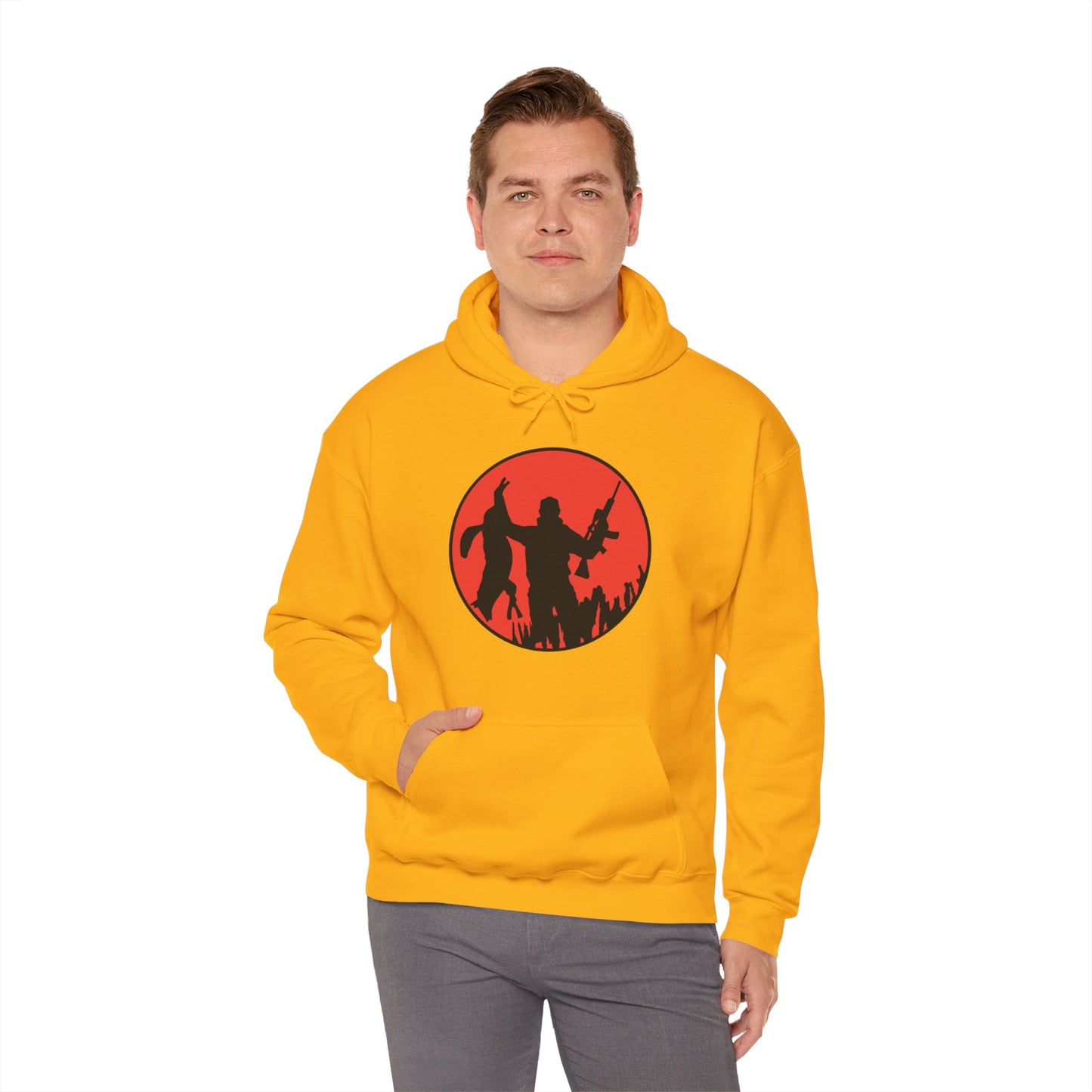 Coyote Hunter Holding Coyote Red Circle Hooded Sweatshirt