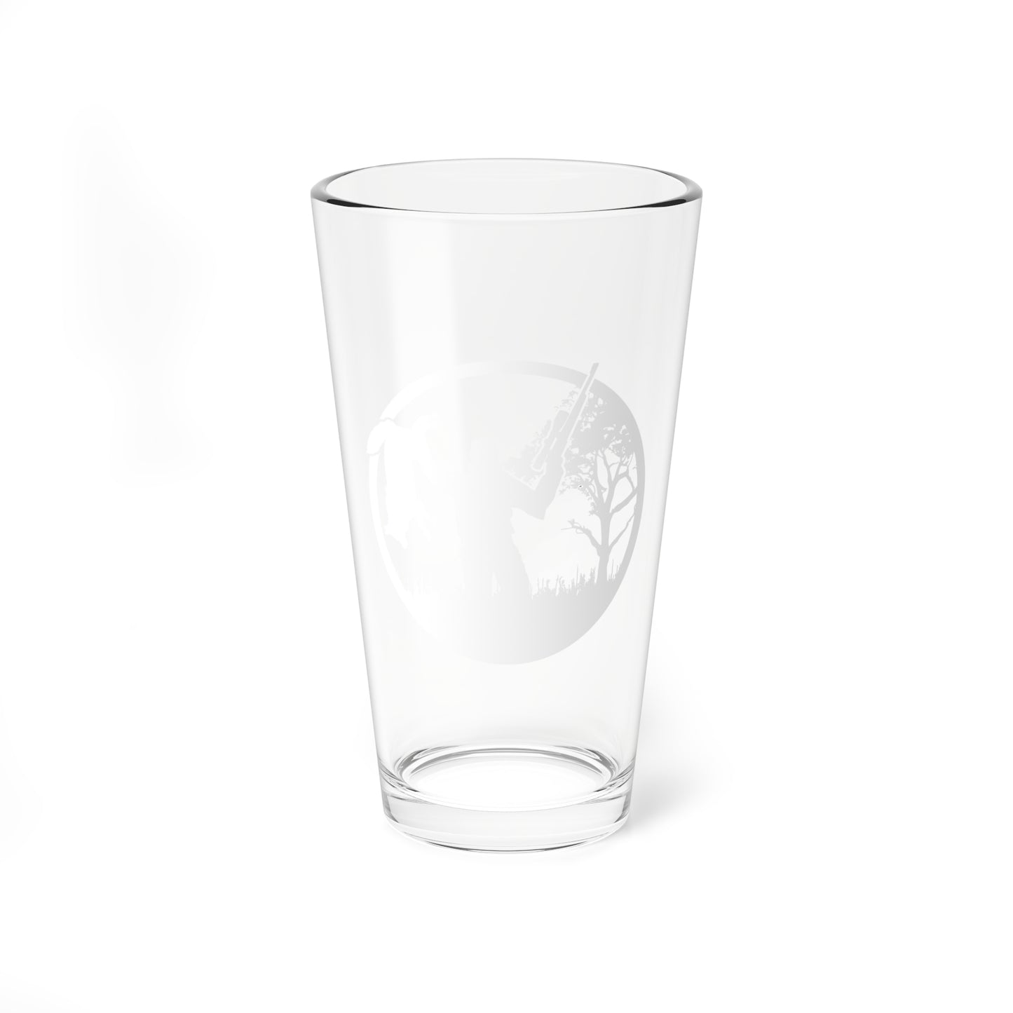 Coyote Hunter Holding Coyote White Circle Pint Glass