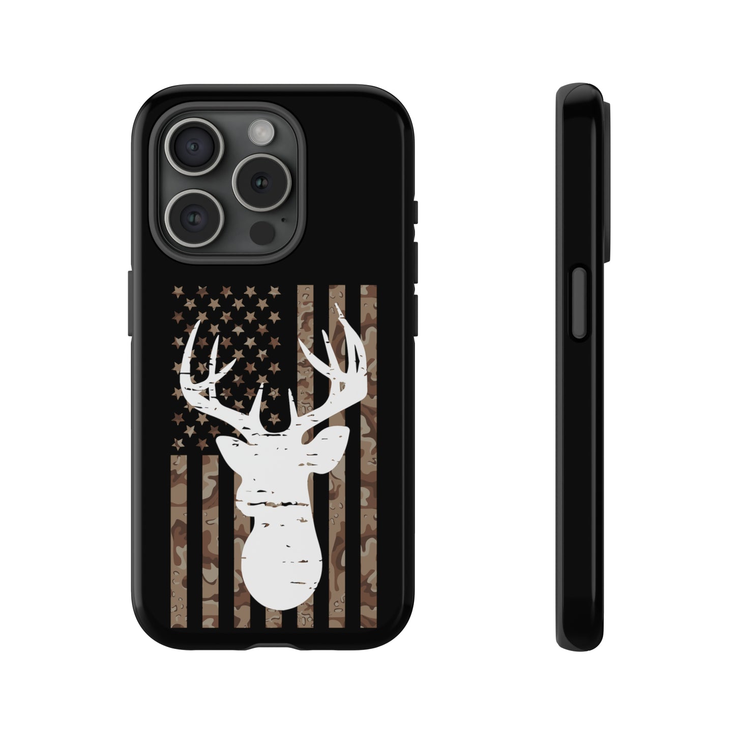 Woodland Camo Deer Head American Flag Phone Case