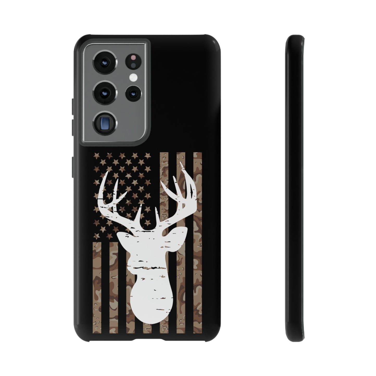 Woodland Camo Deer Head American Flag Phone Case