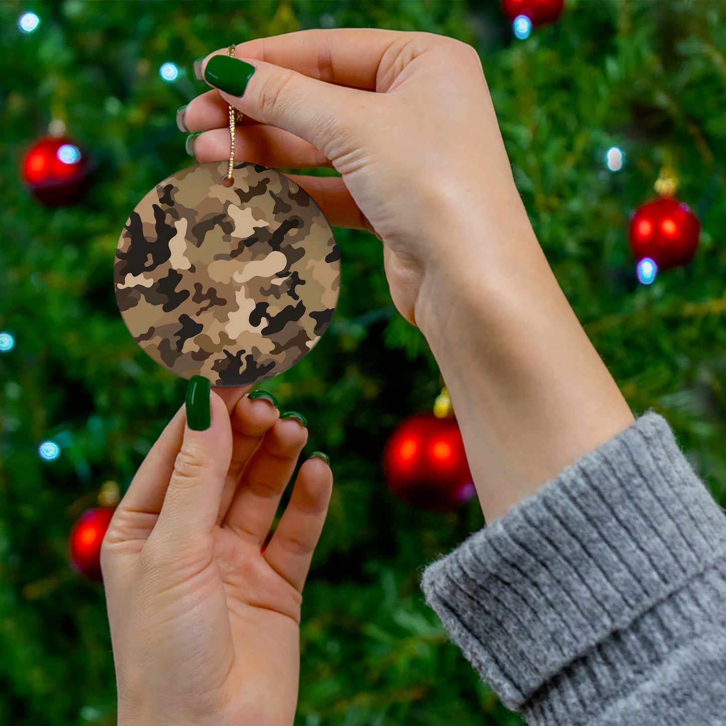 Brown Camo Ceramic Christmas Ornament