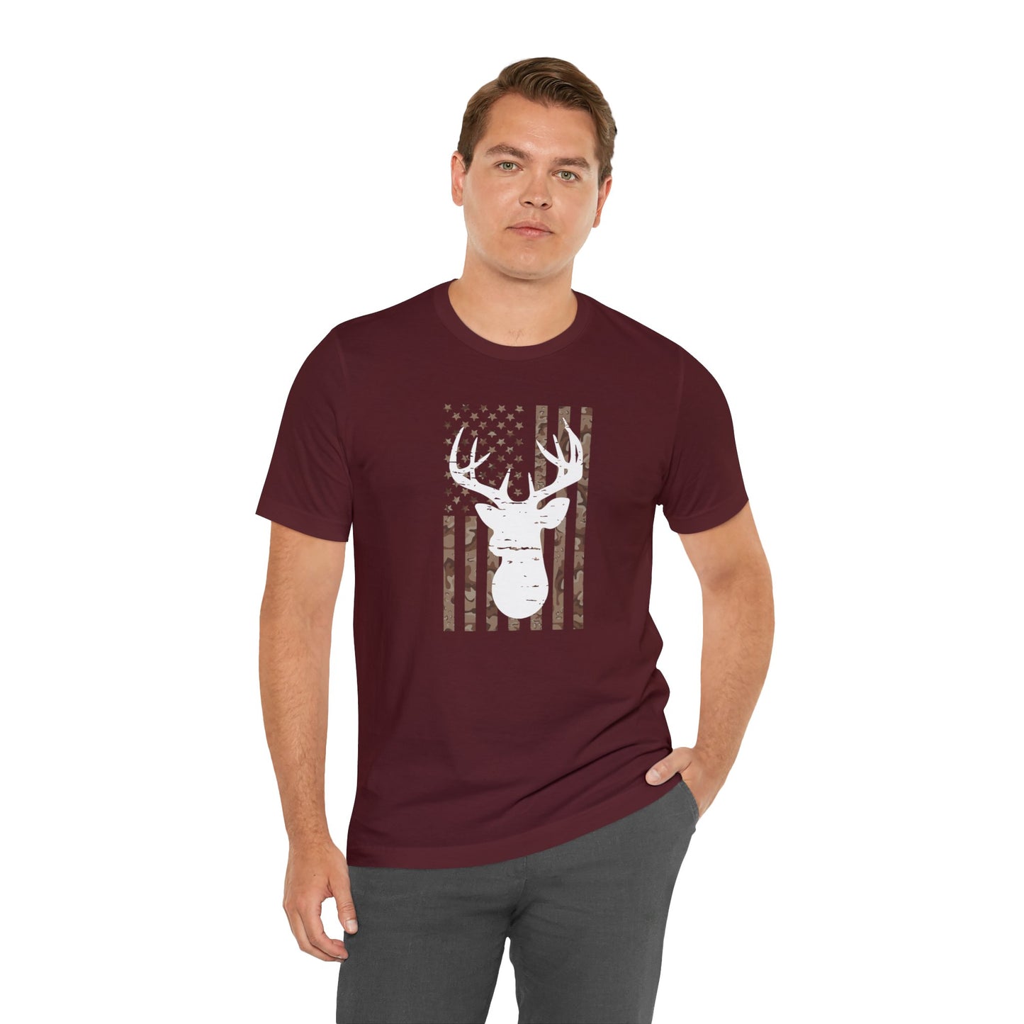 American Flag Brown Camo Deer T-Shirt