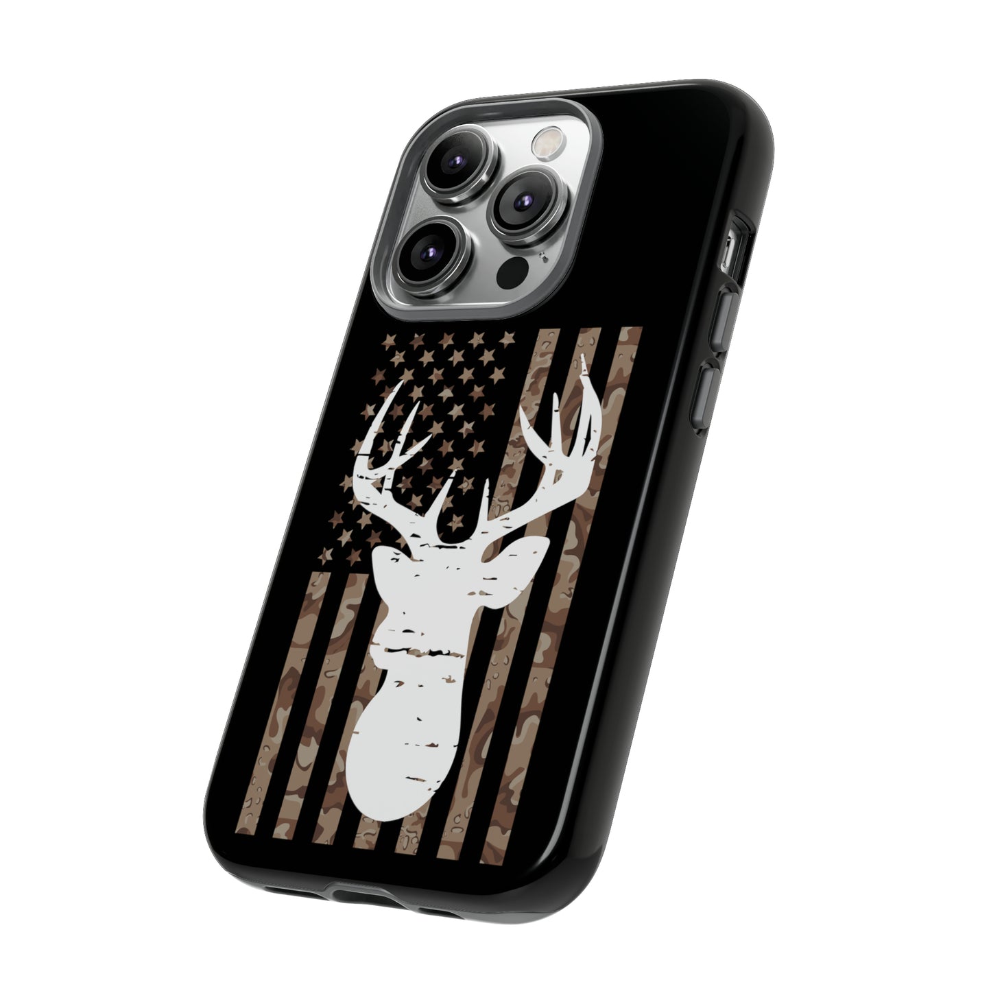 Woodland Camo Deer Head American Flag Phone Case