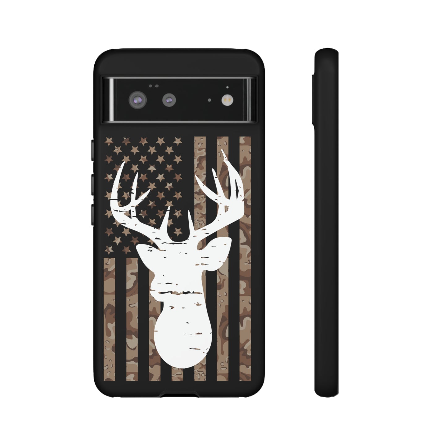 Woodland Camo Deer Head American Flag Phone Case