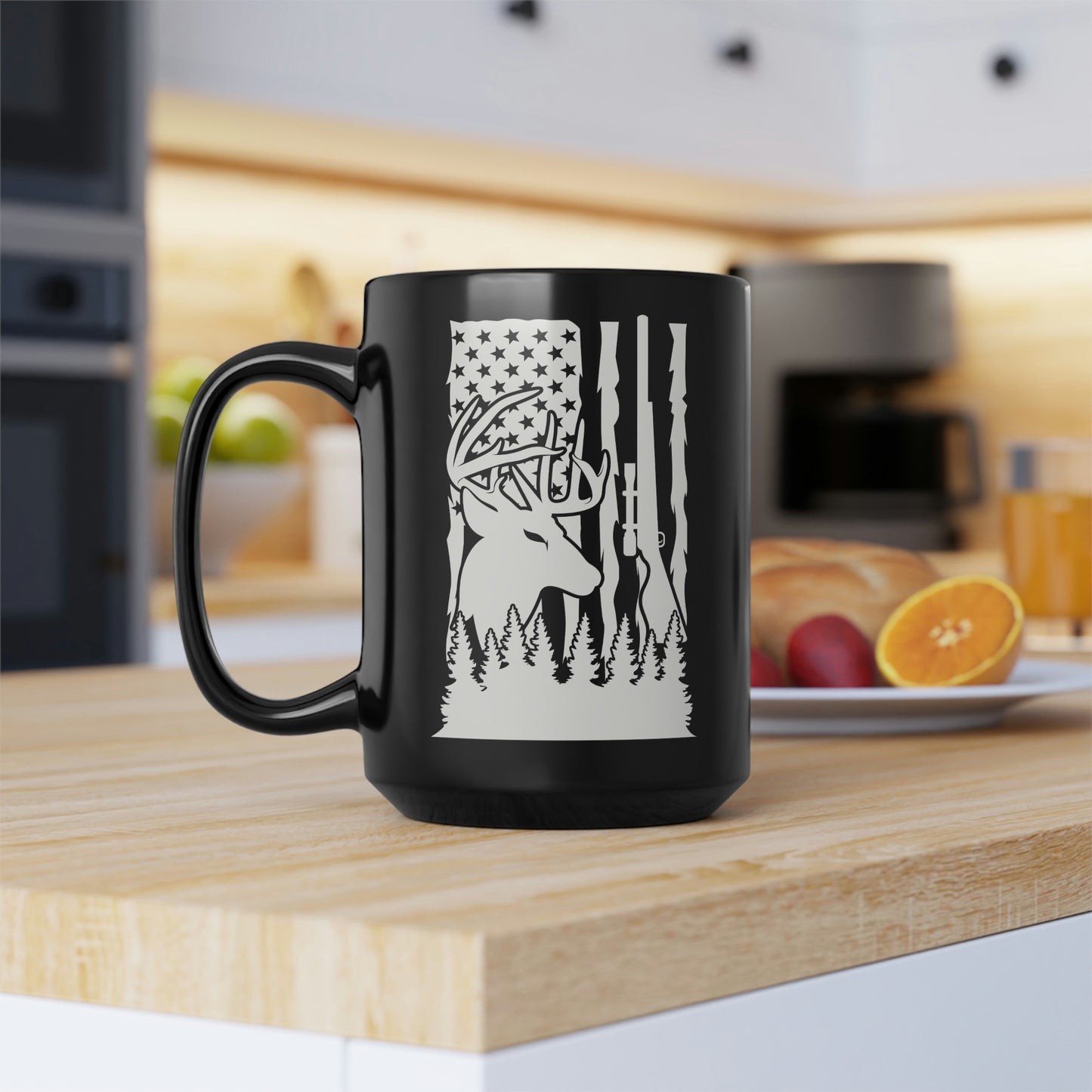 Deer Gun American Flag Mug, 15oz