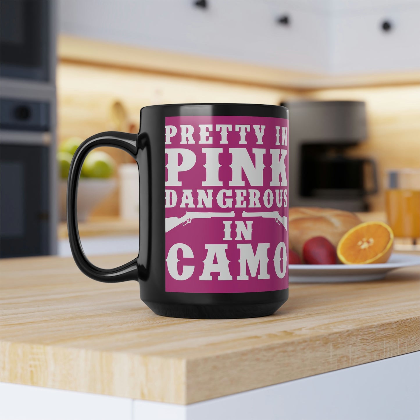 Pretty In Pink Dangerous in Camo Mug, 15oz