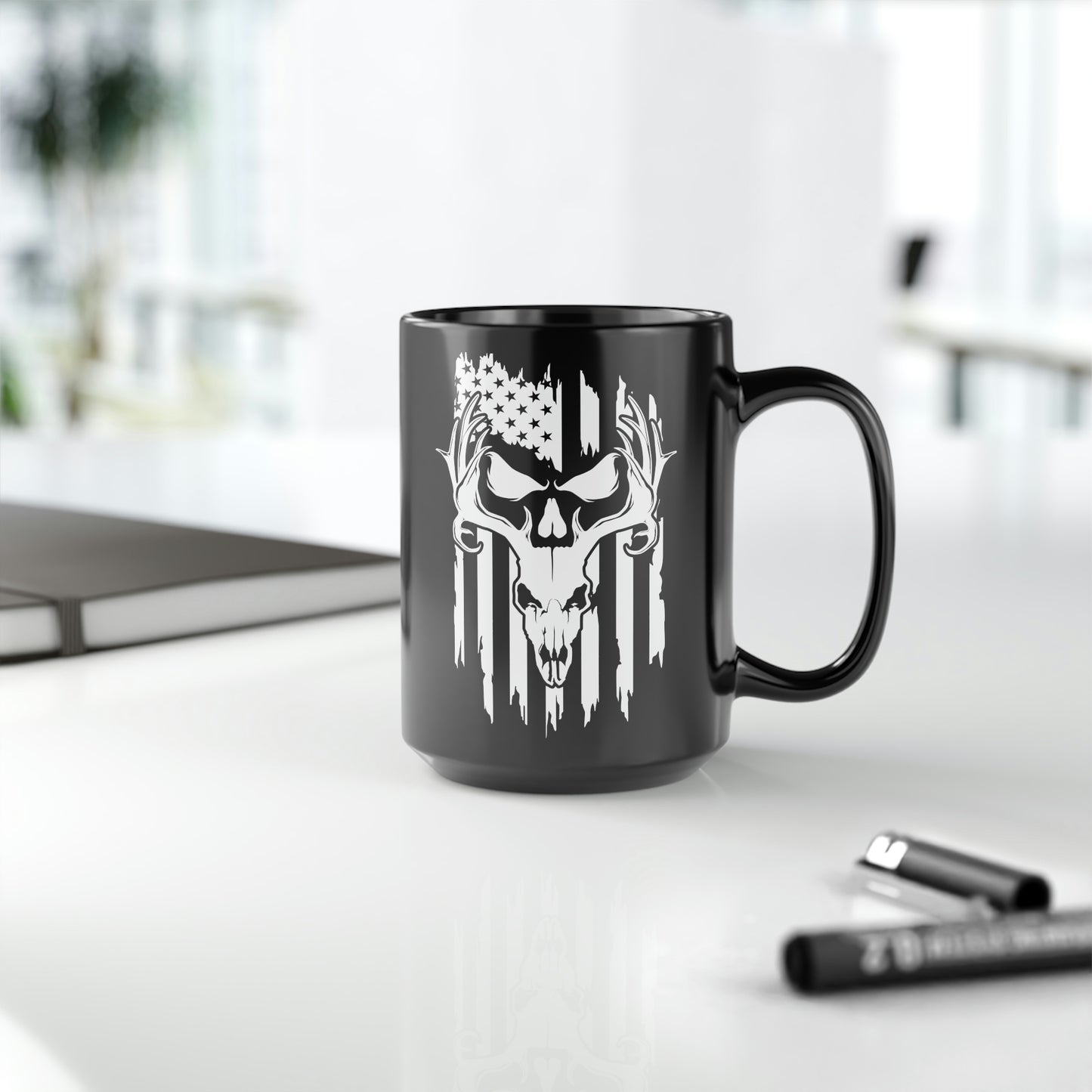 Deer Skull American Flag Mug, 15oz