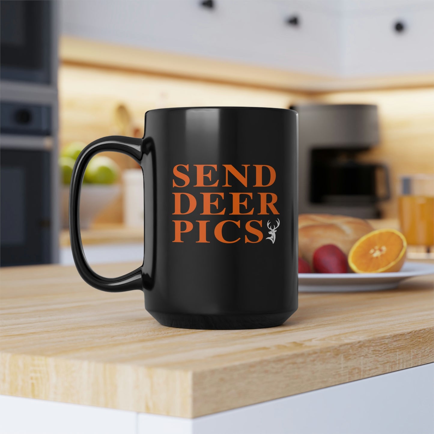 Send Deer Pics Black Mug, 15oz