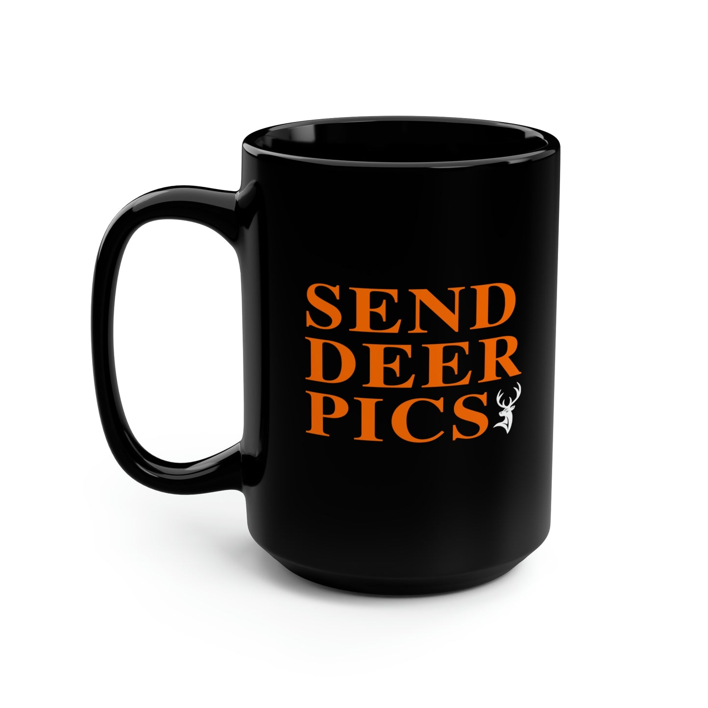 Send Deer Pics Black Mug, 15oz