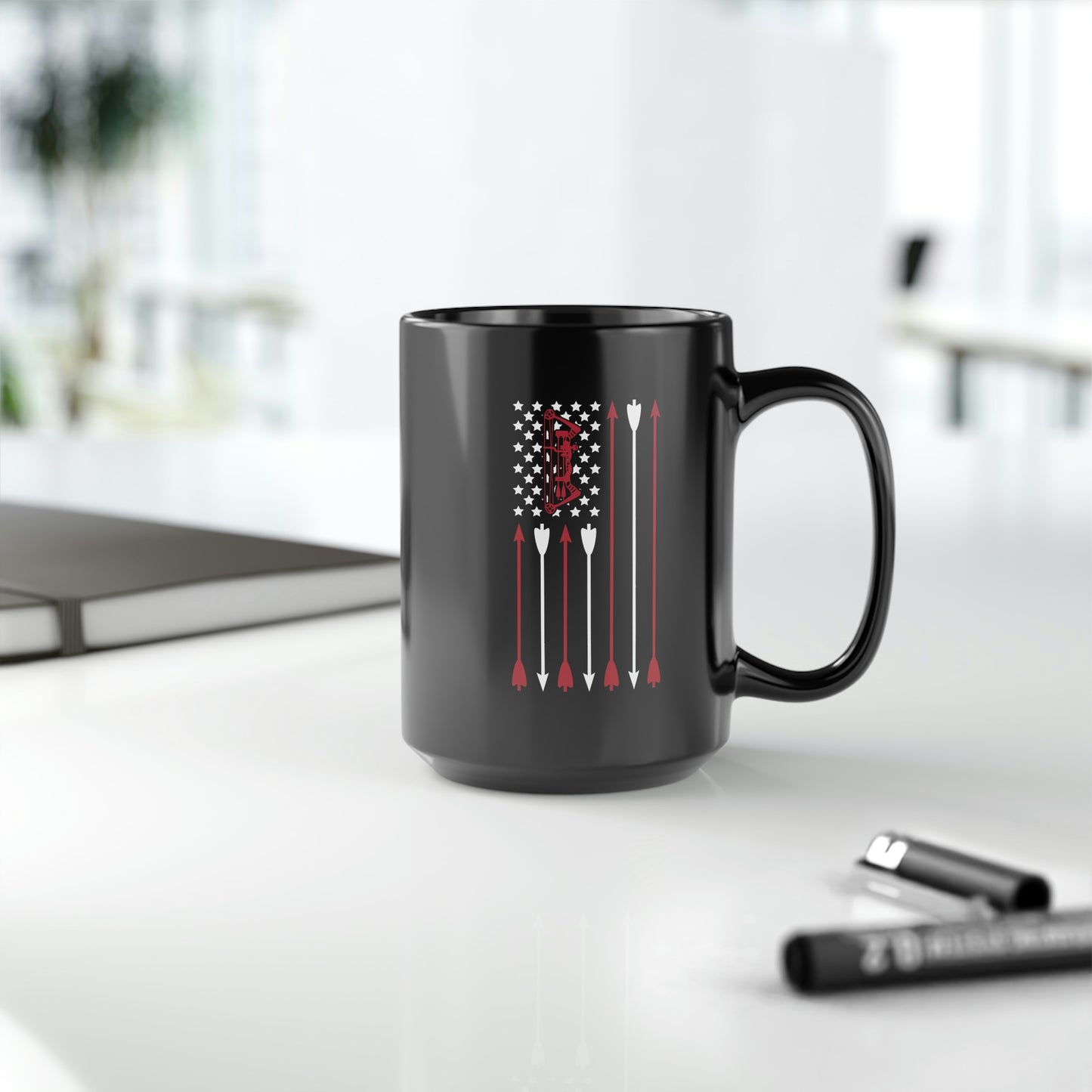 Bow and Arrow American Flag Mug, 15oz