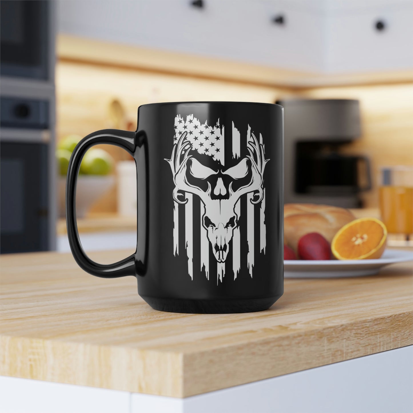 Deer Skull American Flag Mug, 15oz